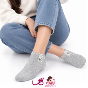 جوراب ساق کوتاه زنانه نخ پنبه پامن مدل گندمی