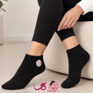 جوراب زنانه مشکی نخی فاق کوتاه طرح ساده